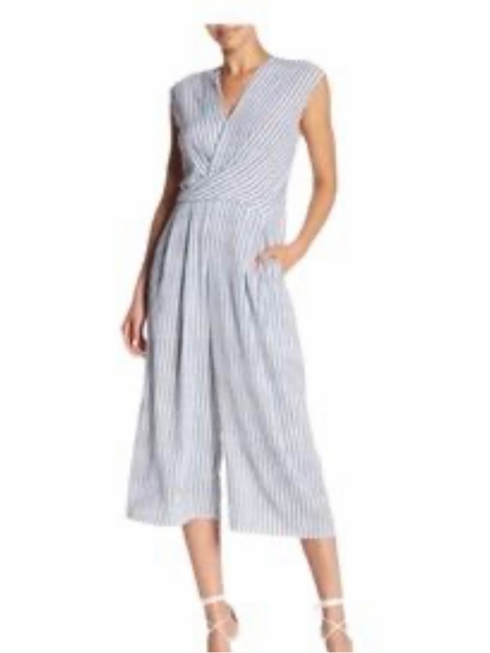 Elodie Navy and White Striped Sleeveless Twisted-Waist Jumpsuit
